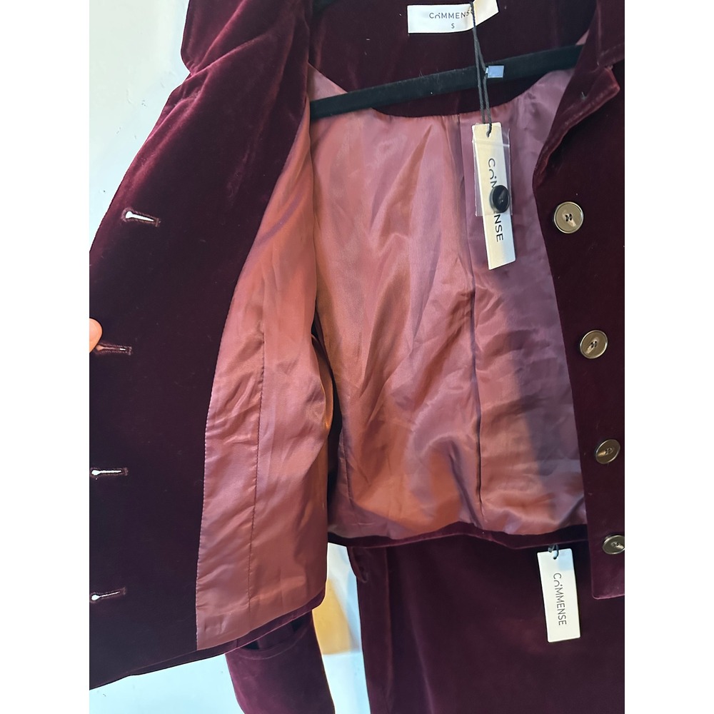 Commense Burgundy Velvet Two Piece Skirt Set Cropped Jacket Mini Skirt Small NWT - Picture 9 of 16